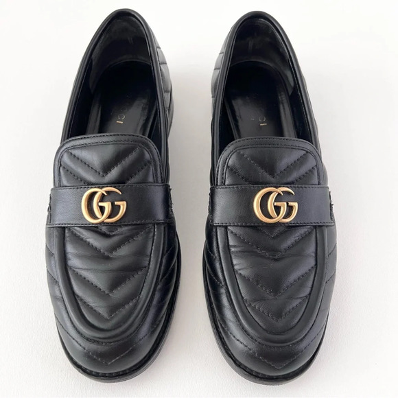 GUCCI | Marmont GG Black Quilted Chevron Leather Matelasse Slip On Loafer US 7 - Picture 3 of 15